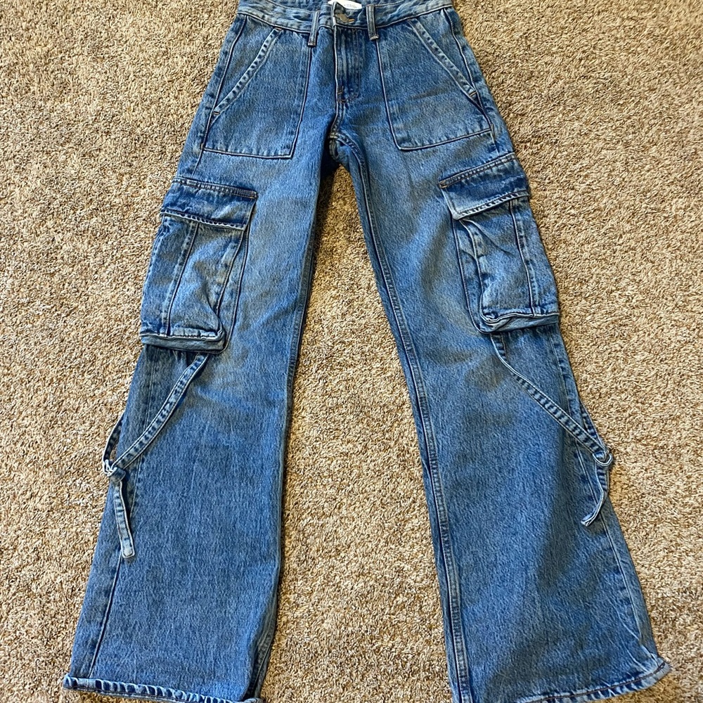 Zara Denim Low Rise Cargo Jeans